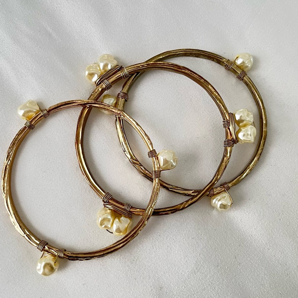 Gold and Cream Vintage Style Bangle Bracelets